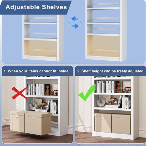 61" 5-Tier Metal Bookshelf,4 Adjustable Shelves,Large Capacity (White) | Heavy Duty,Tall,Steel,Sturdy,No Screws Easy Assemble,Long Service Life - color: White, size: 61"Hx27.5"Wx11.8"D