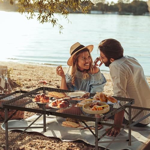 WildFinder Folding Table with 2 Wing Panels, 3x2 FT Camping Table with Mesh Desktop,Height Adjustable Folding Grill Table with Mesh Bag,Portable Outdoor Table for Picnic,Camping,BBQ,Beach(Black) - size: 3x2FT with 2 Panels
