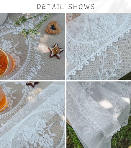 White Lace Small Rectangle Tablecloth 35 x 55 Inch Vintage Embroidered Table Cloth Shabby Chic Wedding Baby Shower Table Cover (White, 35"x55") - size: 55" x 35" (Rectangular)