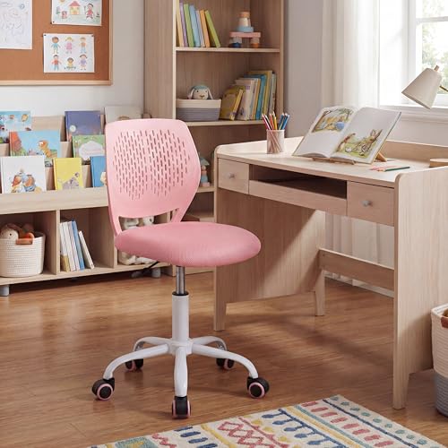 Costzon Kids Desk Chair, Armless Height Adjustable Kids Computer Chair w/Elastic Sponge Filling, Ergonomic Backrest & Stable 5-Point Wheels, Children Rolling Swivel Chair for Studyroom (Pink) - color: Pink