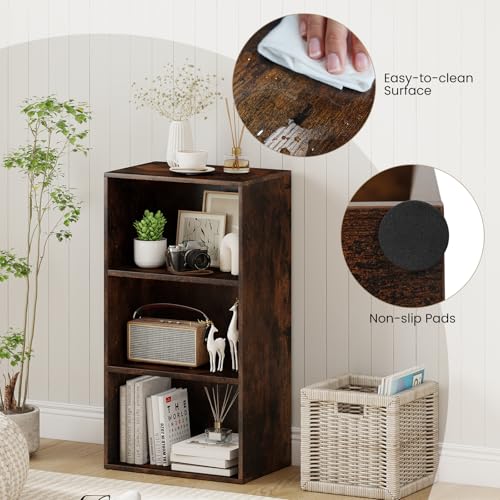 Giantex 3 Tier Bookcases Set of 2, 31.5" Bookshelf Cube Storage Organizer, Open Storage Cabinet Multi-Functional Home Office Bedroom Furniture Display Bookcases, Rustic Brown - color: Rustic Brown