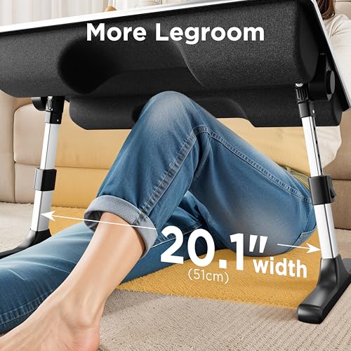 FoldWise 2-in-1 Lap & Bed Desk with Soft Cushions - Adjustable Height & Angle, Foldable Laptop Stand for Bed & Couch - Wrist Rest, iPad Holder, Stopper & Non-Slip Leather - Bed Table for Adults & Kids - color: Black