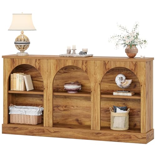 Tribesigns Farmhouse Console Table, 63-Inch Long 3-Tier Entryway Table with Storage, Wooden Rectangular Sofa Table Behind The Couch for Entrance, Hallway, Living Room, Natural Wood - color: Natural Wood