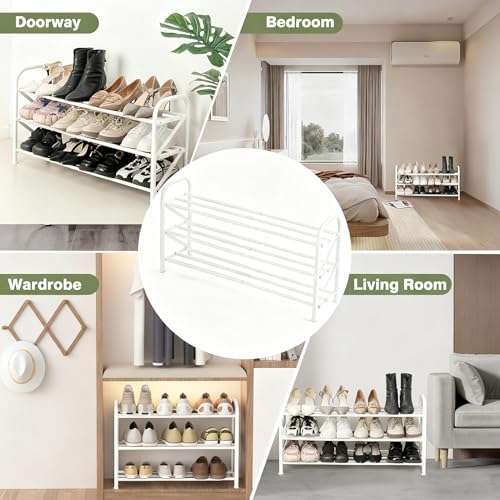 3-Tier Shoe Rack for Closet, 16"-32" Expandable Shoe Rack Adjustable for Entryway Closet Doorway Sturdy Metal, White - color: White 3 Layers and 3 Tubes
