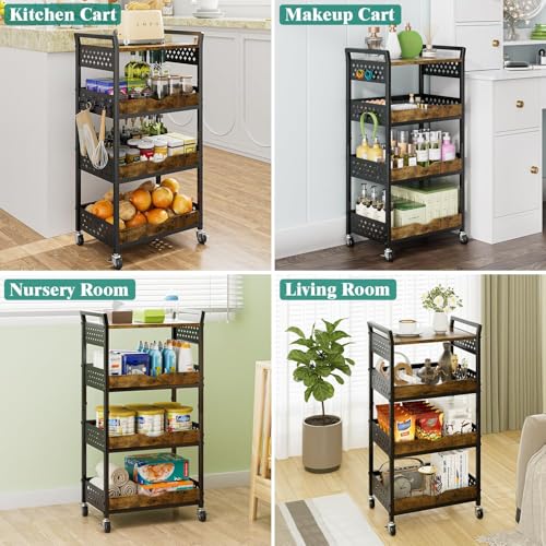 Giwil 4-Tier Rolling Storage Cart, Small Coffee Bar Crafts Makeup Cart with Wooden Top Snack Organizer for Pantry, Utility Kitchen Cart On Wheels for Onions Potatoes, Black - size: 4 Tier