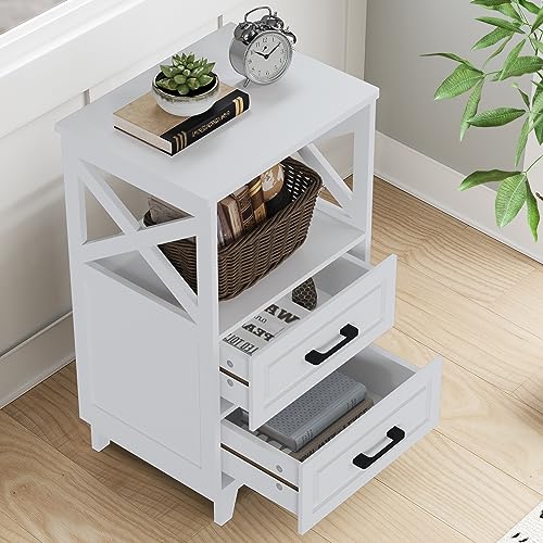 FansaFurn White Farmhouse Nightstand Wooden Rustic End Table Side Cabinet for Bedroom, Living Room, 13" D x 18" W x 28" H(Set of 1) - color: White, size: 13" D x 18" W x 28" H (Set of 1)