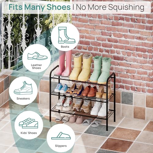 viewcare Shoe Rack for Closet, 3-Tier Small Shoe Rack for Entryway & Garage, Sturdy Metal Construction, Shoe Organizer Holds 6-9 Pairs - size: 3-Tier(M)