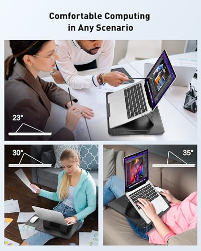 AboveTEK Adjustable Laptop Lap Desk, 3 Ergonomic Angles, PU Leather Non-Slip Surface, Heat Shield, Retractable Mouse Pad, Portable Laptop Lap pad Workstation for Bed, Sofa, Travel - color: Black