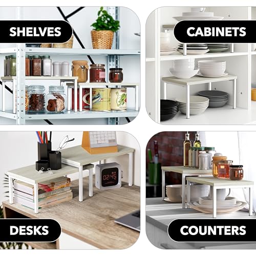 Simple Houseware Expandable Stackable Cabinet and Counter Shelf Organizer with Wooden Surface, 7.6'' D x 11.75'' W x 6.1'' H, Maple - color: Maple