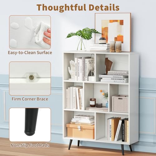 Tangkula 7-Cube Bookcase, Modern Storage Bookshelf with 4 Tapered Metal Legs & 2 Anti-Tip Kit, Freestanding Display Rack for Living Room, Study Room (White, 7-Cube) - size: Standard 7-Cube