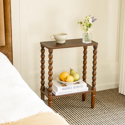 Fultyle Small Narrow Side Table, Skinny End Table Living Room with 2-Tier Storage, Narrow Accent Table Slim Nightstand for Small Spaces, Office, Bedroom (Walnut Brown) - color: Walnut Brown