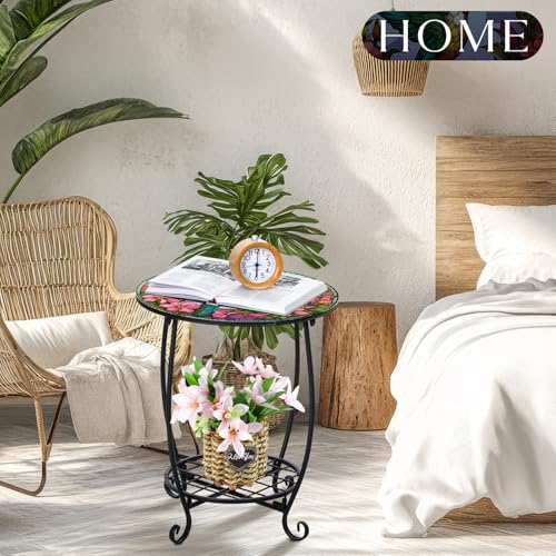 Cinnvoice Outdoor Side Table Round Small Mosaic Patio Accent Indoor End Plant Coffee Tea Table for Yard Patio Porch Garden Living Room, Bedroom(Hummingbird Style,18 Inch) - size: 18 Inch, style: Hummingbird Style