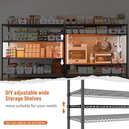 REIBII Storage Shelves 45.3''W Wire Shelving Unit 4 Tier Metal Shelves for Storage Rack Metal Shelving for Pantry Shelves Kitchen Steel Shelving, 45.3''W*63''H*17.7" D - size: 45.3"W×63"H×17.7"D