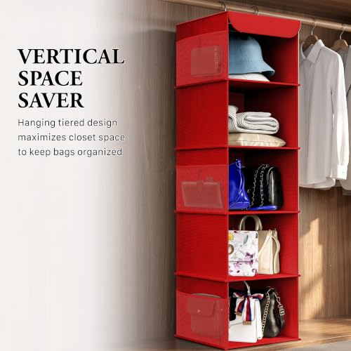 Simple Houseware 5 Shelf Hanging Closet Organizer, Red - color: Red, size: 5 Shelf
