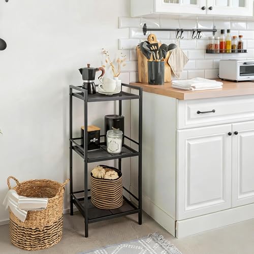 IDEALHOUSE 3 Tier Bathroom Shelves – Ladder Shelf Freestanding Rustic Home Organizer, Space-Saving Metal Storage Shelving Unit for Living Room, Bedroom, Kitchen, Office, Rustproof - color: 3 Tier Black