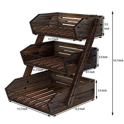 Dorhors Fruit Basket for Kitchen,Fruit Bowl,Kitchen Counter Organizer,Wooden Vegetable Holder for Countertop,Bread Storage Basket Stand(3 Tier) - size: 3 Tier