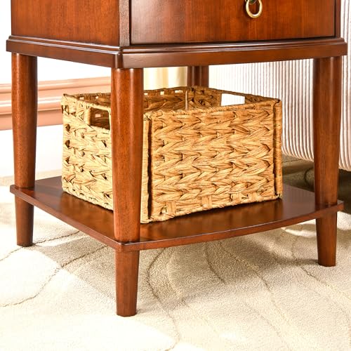 Farmhouse End Side Table with Pull-Out Tray And Storage Drawer, Sofa Beside Tables with Wood Leg, Nightstand, No-Tools Assembly 17.7”L x 19.7”W x 22.8”H for Living Room, Caramel Brown CJZ-A1569-MG - style: 1*End Table with 1 Drawer