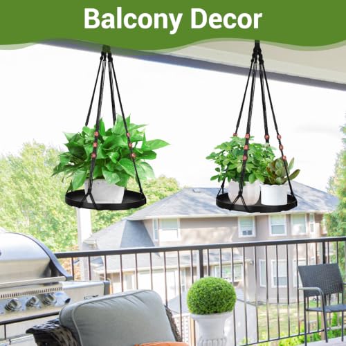 GREANER Black Macrame Plant Hanger, 2 Packs Hanging Baskets with Handmade Cotton, Plant Window Hanger for Indoor and Outdoor Use - color: Black