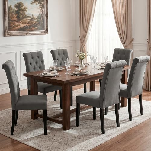 LSSBOUGHT Upholstered Dining Chairs Set of 4,Tufted Parsons Kitchen Chair with Solid Wood Legs, Modern Towel Fabric Side Chair for Dining Room/Restaurant(4pcs,Gray) - color: Gray-fabric, size: Set of 4