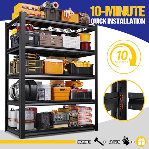 78" H Garage Shelving Heavy Duty Storage Shelves, 5-Tier Adjustable Metal Shelving Unit, Utility Garage Organizer Shelf for Basement, Pantry, Warehouse, Supermarket, 45.6" W x 19.7" D x 78" H - size: 5-Wire-19.7"Dx45.6"Wx77.9"H