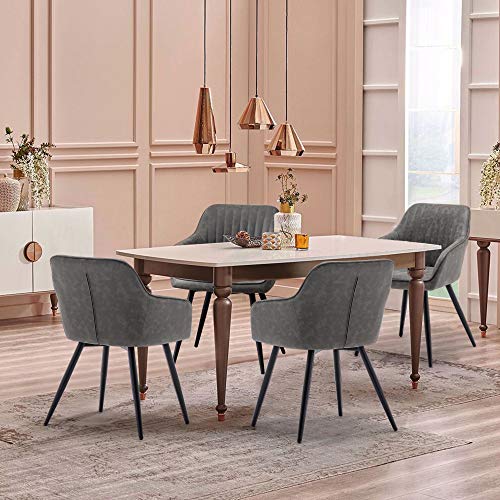annjoe Faux Leather Accent Chair Arm Chairs Living Room Chairs Leisures Chair Upholstered Chair with Metal Legs Set of 2 for Home Kitchen Office Bistro Cafe, Gray - color: Grey