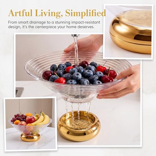 Fruit Bowl Fruit Basket for Kitchen Countertop,Storage Baskets Stand Organization Drainage Holes for Kitchen Counter, Modern Centerpiece for Dessert & Party Display