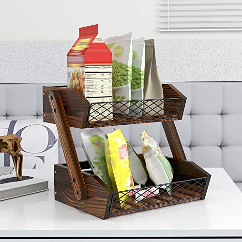 Dorhors Fruit Basket for Kitchen,Fruit Bowl,Kitchen Counter Organizer,Wooden Vegetable Holder for Countertop,Bread Storage Basket Stand(2 Tier) - size: 2 Tier