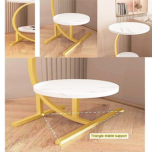 2 Layers Round Marble Texture Small C-Shaped Side Table,Snack Side Table, End Table for Sofa Side Table,Bedside Table for Living Room Kitchen Garden Bedroom