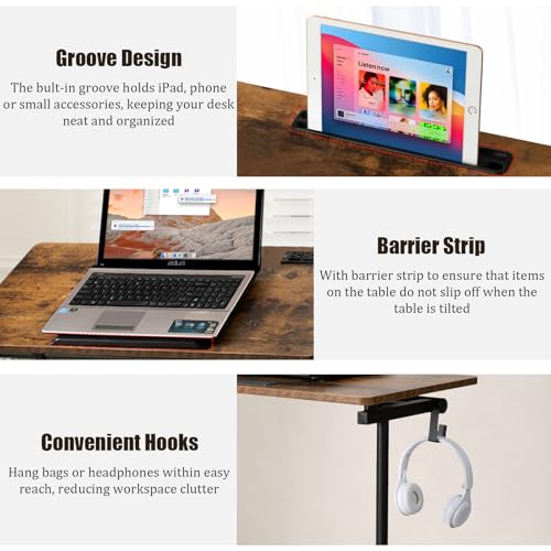 SIDUCAL Standing Desk Height Adjustable with Tiltable Tabletop, Rustic Brown - color: Brown, size: Upgraded
