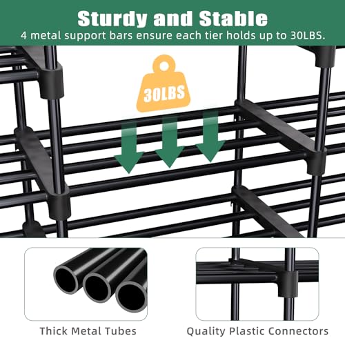 Simple Trending 8-Tier Shoe Rack Large Capacity 64 Pairs Tall Shoe Shelf, Sturdy Metal Shoe Organizer for Entryway, Closet, Bedroom, Black - size: 8 Tiers, Black