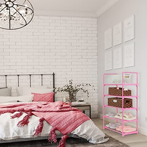 LNYZQUS 5-Tier Small Kids Shoe Rack Organizer, Pink Toddler Shoe Shelf Shoe Stand for Closet Narrow Space,Mini Shoe Storage Rack Short Shoe Tower for Women & Girls(Full Pink)