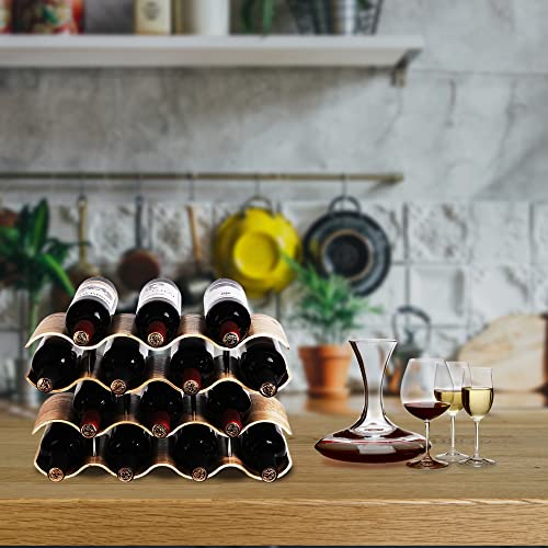 Countertop Wine Rack - 14 Bottle Freestanding Wine Bottle Holder Stand - 4 Tier Wooden Wine Storage Rack - Wavy Wine Organizer for Cabinet Pantry Home Kitchen Bar - size: 4 Tier - 14 Bottle