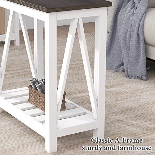 ChooChoo Farmhouse End Table Set of 2, Narrow Side Table with Shelf | Slim Bedside Table ,Small Spaces, Rustic Nightstand, Living Room, Bedroom,White - color: White, size: 2 Pack