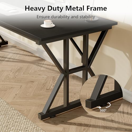 TVU Computer Desk, 55 inch Large Office Desk, Study Writing Table with Thicken Frame, Gaming Desk, Modern Simple Desk for Home Office, Black - color: Black, size: 55inch