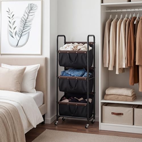 GRANNY SAYS 3 Tiered Laundry Sorter, Narrow Hamper Cart with Wheels, Black - color: Black