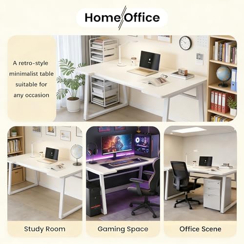 Computer Desk 39.4 Inch Small Office Desk with Wood Top and Metal Frame, Study Writing Desk for Home, Bedroom, Gaming, U-Shaped Leg Design, Modern Simple - color: Frame:white/Board:white