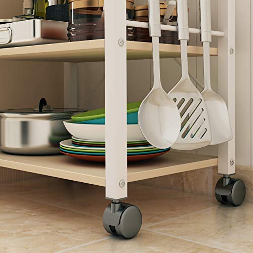 DlandHome Standing Baker's Racks Appliance Table Small Rolling Kitchen Cart Microwave Cart Stand, 3-Tier Kitchen Baker's Rack Utility Cart Microwave Stand Kitchen Shelf, W4-Maple