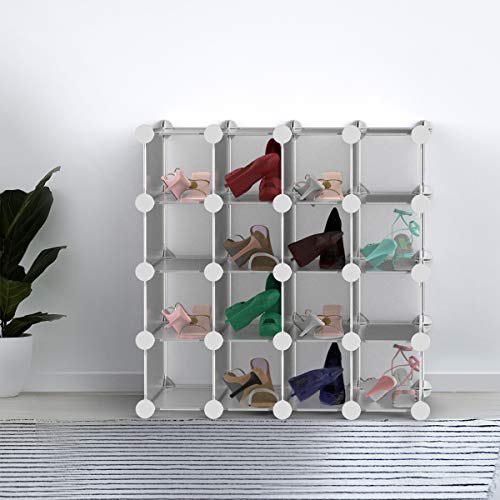 Cube Organizer 16 Cube Shelves with Interlocking, Customizable, Stackable Modular Cubby Shelving for Organization and Storage by Lavish Home (White)