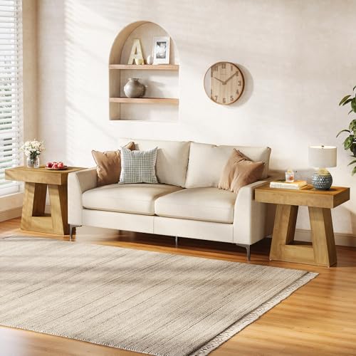 Tribesigns 24" Modern Side Table, 2-Tier Narrow Wooden End Table with Trapezoid Base, Farmhouse Small Nightstand for Living Room, Bedroom, Natural Wood Color - color: Natural Wood Color