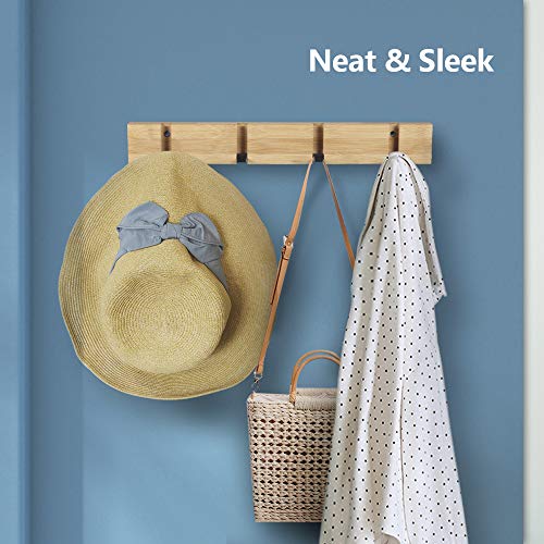 JSVER Wooden Coat Hooks Coat Rack Wall Mounted, Modern Coat Rack, Space-Saving Coat Hook with 4 Standard Retractable Hooks Hat Coat Hook for Entryway, Hallway, Bathroom, Living Room, Bedroom - size: 15.8 Inch 4 Hooks