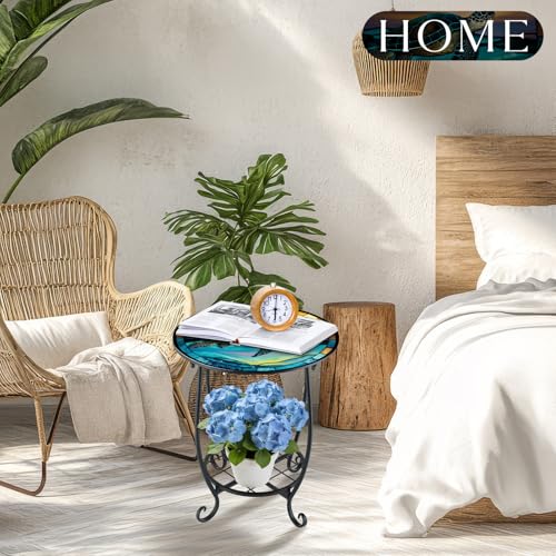 Cinnvoice Outdoor Side Table Round Small Mosaic Patio Accent Indoor End Plant Coffee Tea Table for Yard Patio Porch Garden Living Room, Bedroom(Turtle Style,12 Inch) - size: 12 Inch, style: Turtle Style