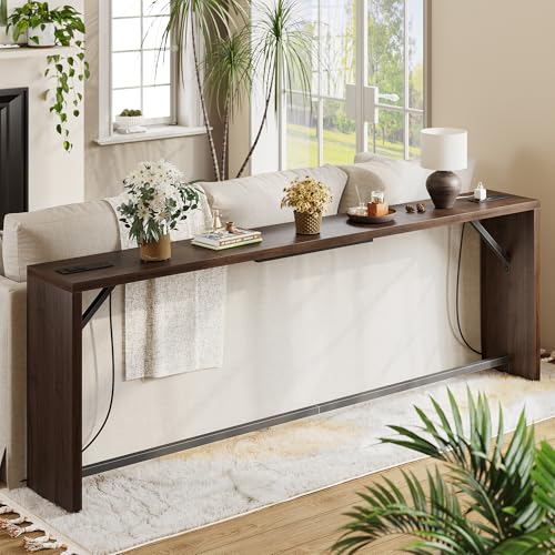 TIQLAB Sofa Table, 79''L x 9.1''W (1.2'' Thickness) Long Console Table Behind Couch, Entryway Table with Angled Metal Frame, Industrial Console Table, Black Walnut - color: Black Walnut, size: 79''L x 9.1''W x 31.5''H