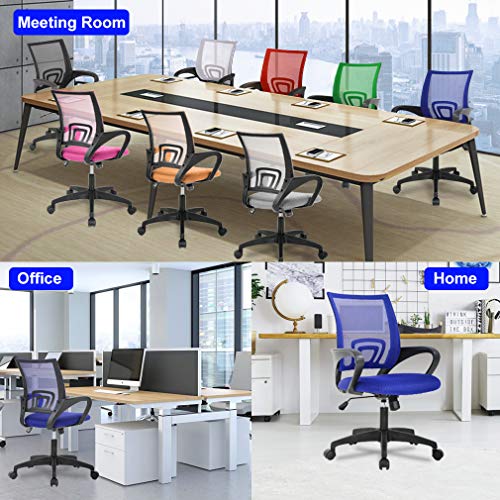 BestOffice | Ergonomic Office Chair | Mid-Back Swivel Desk Chair | Breathable Backrest & Lumbar Support | Adjustable Height | Sponge Seat | Rolling Wheels | Blue | for Adults & Women | Pack of 2 - color: Blue, style: pack of 2