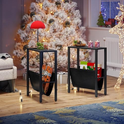 Narrow End Table with Charging Station, Narrow Nightstand with USB Ports & Outlet, Slim Sofa Side Table, Black End Table, Small Side Table for Small Spaces, Living Room, Bedroom, Black - color: Black