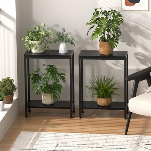 Narrow Side Table for Small Space, 2-Tier Slim End Table, Thin Nightstand, Skinny Snack Couch Table, Sofa Bedside Table in Living Room, Bedroom, Study, Kitchen and Balcony (Black) - color: Black, size: 2-Tier (7.9''D*17''W*22.8''H)