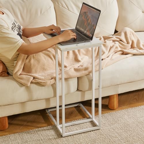 Aibiju C Shaped End Table, Small Side Table for Sofa and Bed, White Bedside Table, Laptop Desk for Couch 16x12x25 inch Faux Marble+White YD-TM051W - color: Marble Grain Tabletop+white Legs