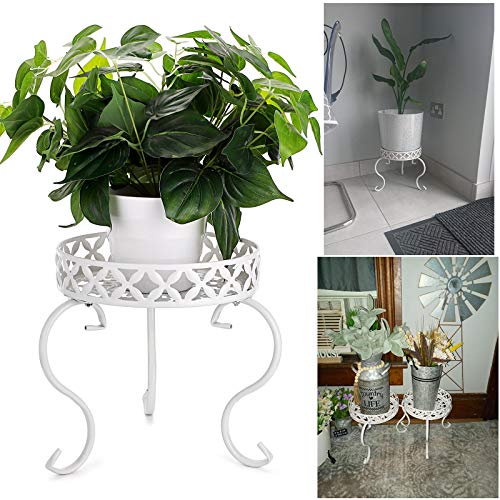 OwnMy Metal Round Plant Stand Rustproof Iron Flower Pot Holder, Indoor Outdoor Plant Stand Heavy Duty for Home, Garden, Patio, Modern Plant Stands Display Potted Rack (White) - color: White