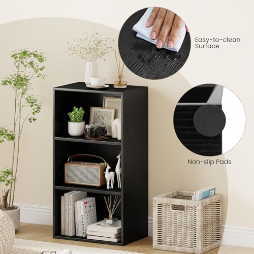 Giantex 3 Tier Bookshelf, Black Bookcase 3 Shelf, Open Cube Storage Orginazer Cabinet, Multi-Functional Home Office Bedroom Furniture Display Book Shelf - color: Black