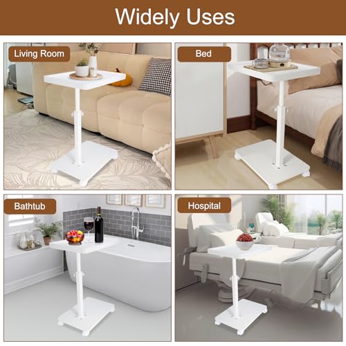 Narrow C Shaped End Tables Living Room, 360° Swivel Adjustable Height Small Side Table, Modern Side Table for Couch Bedroom (White) - color: White