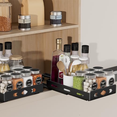 BOIVSHI Pull Out Spice Rack Organizer for Cabinet, Heavy Duty - Sliding Spice Rack, Vertical Spice Rack for Kitchen, Cabinet, Cupboard, Pantry (6.3''Wx10.5''Dx2.8''H, Metal Black) - size: 6.3''Wx10.5''Dx2.8''H,1 Tier